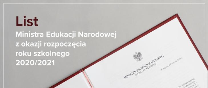 List Ministra Edukacji Narodowej z okazji rozpoczęcia roku szkolnego 2020/21